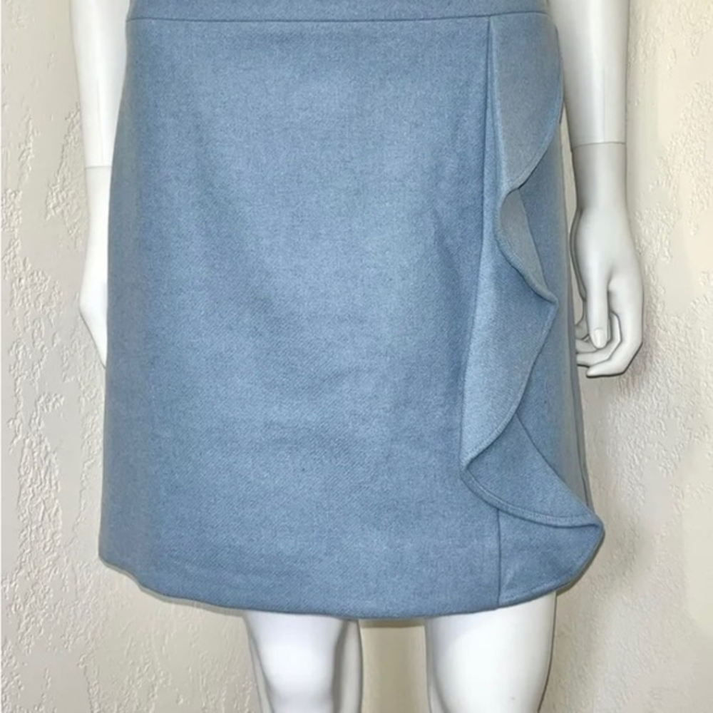 J Crew Mercantile Blue Lined Wool Blend Ruffled‎ Front A-line Mini Skirt Size 10